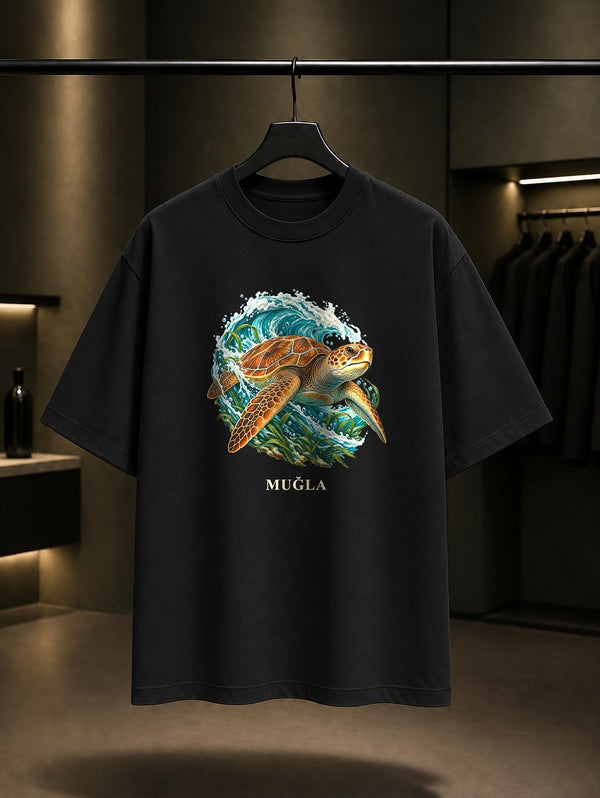 Muğla Caretta Caretta baskılı siyah t-shirt
