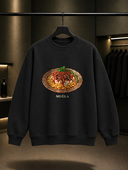 Muğla Çökertme Kebabı baskılı siyah sweatshirt