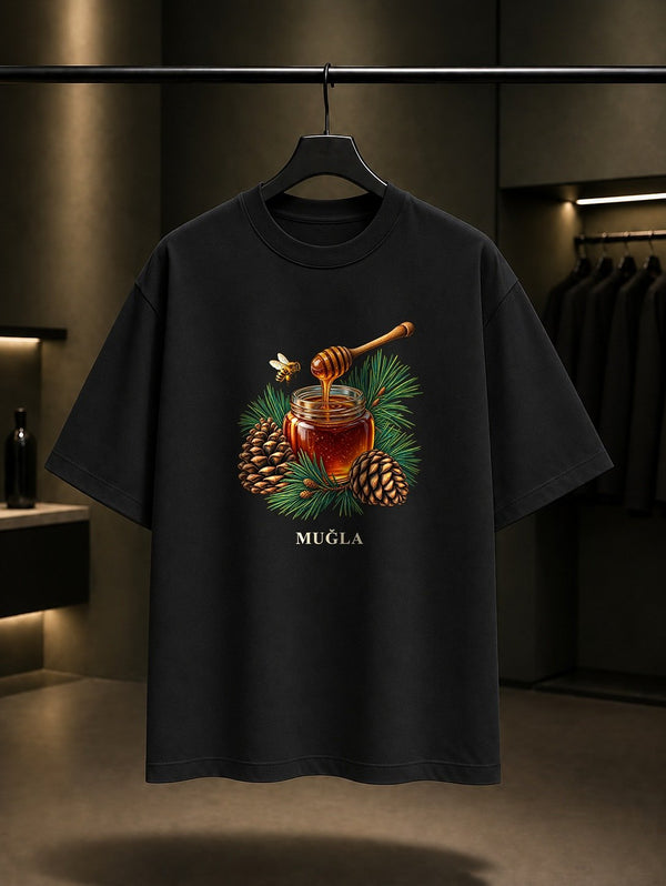 Muğla Çam Balı baskılı siyah t-shirt