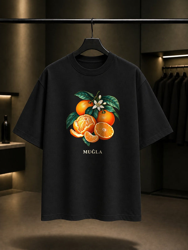 Muğla Bodrum Mandalinası baskılı siyah t-shirt