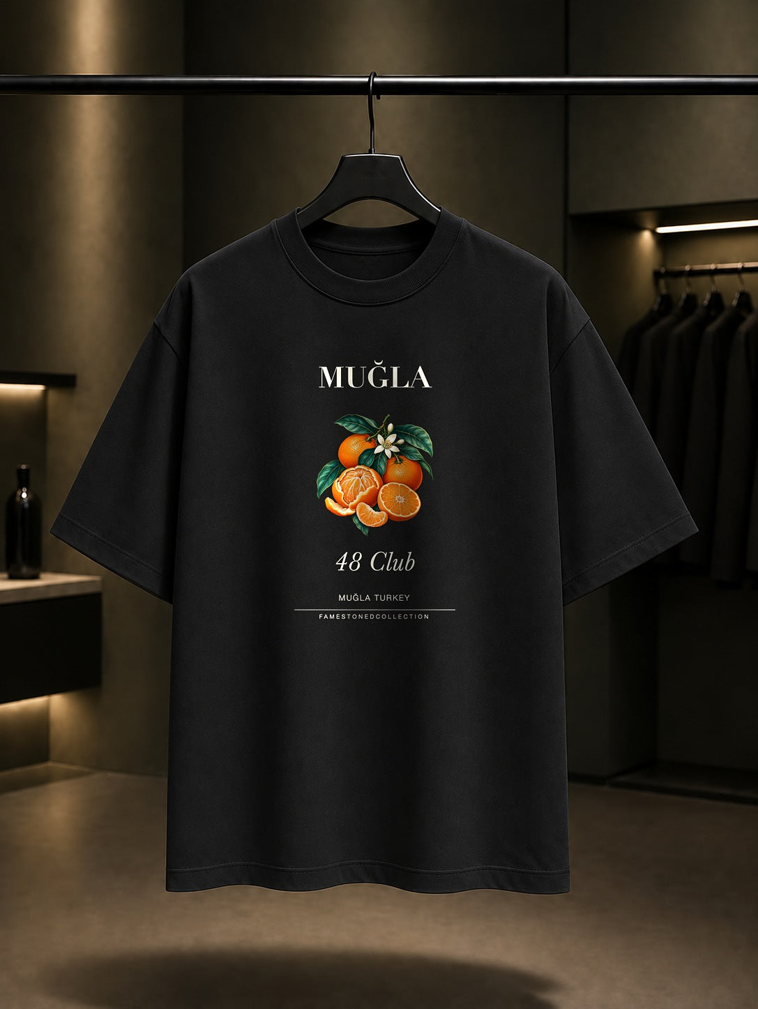 Muğla Bodrum Mandalinası 48 Club baskılı siyah t-shirt