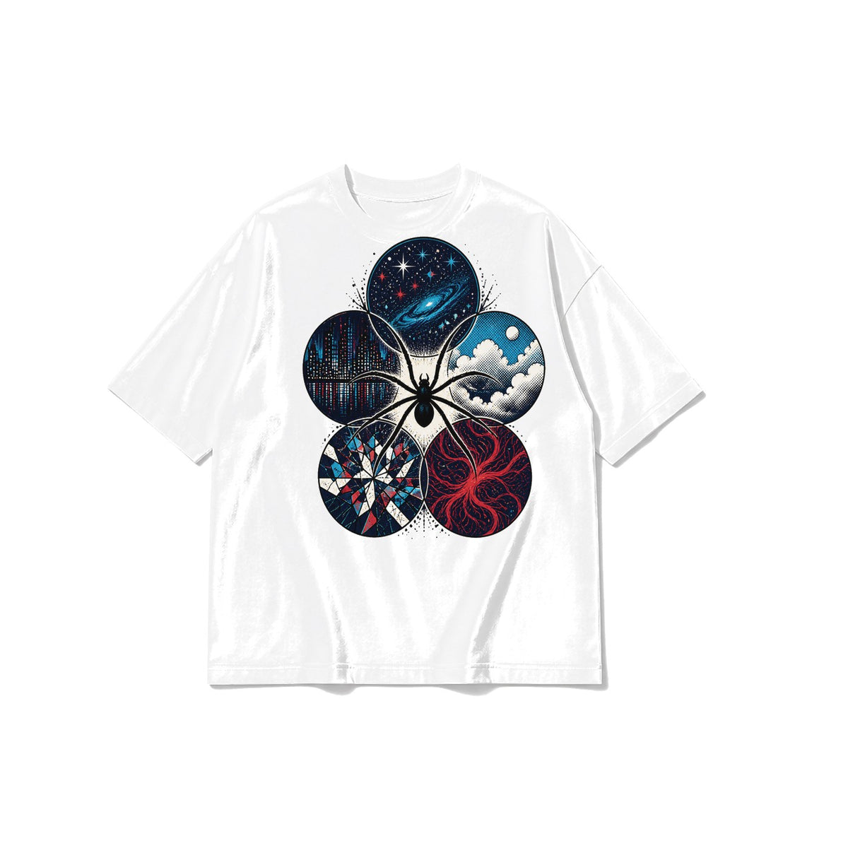 Çoklu Evren Örümceği baskılı beyaz t-shirt