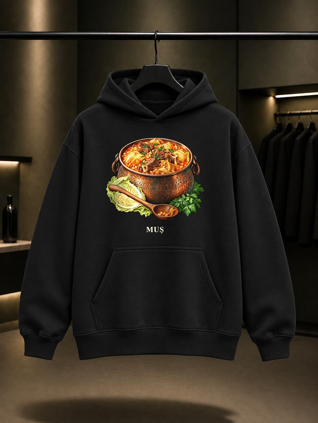 Muş Corti baskılı siyah kapüşonlu sweatshirt