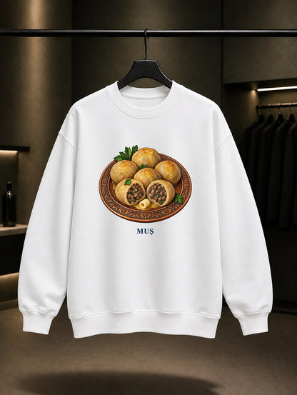 Muş Köftesi baskılı beyaz sweatshirt
