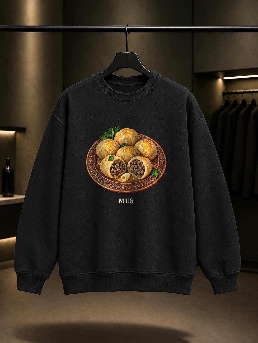 Muş Köftesi baskılı siyah sweatshirt