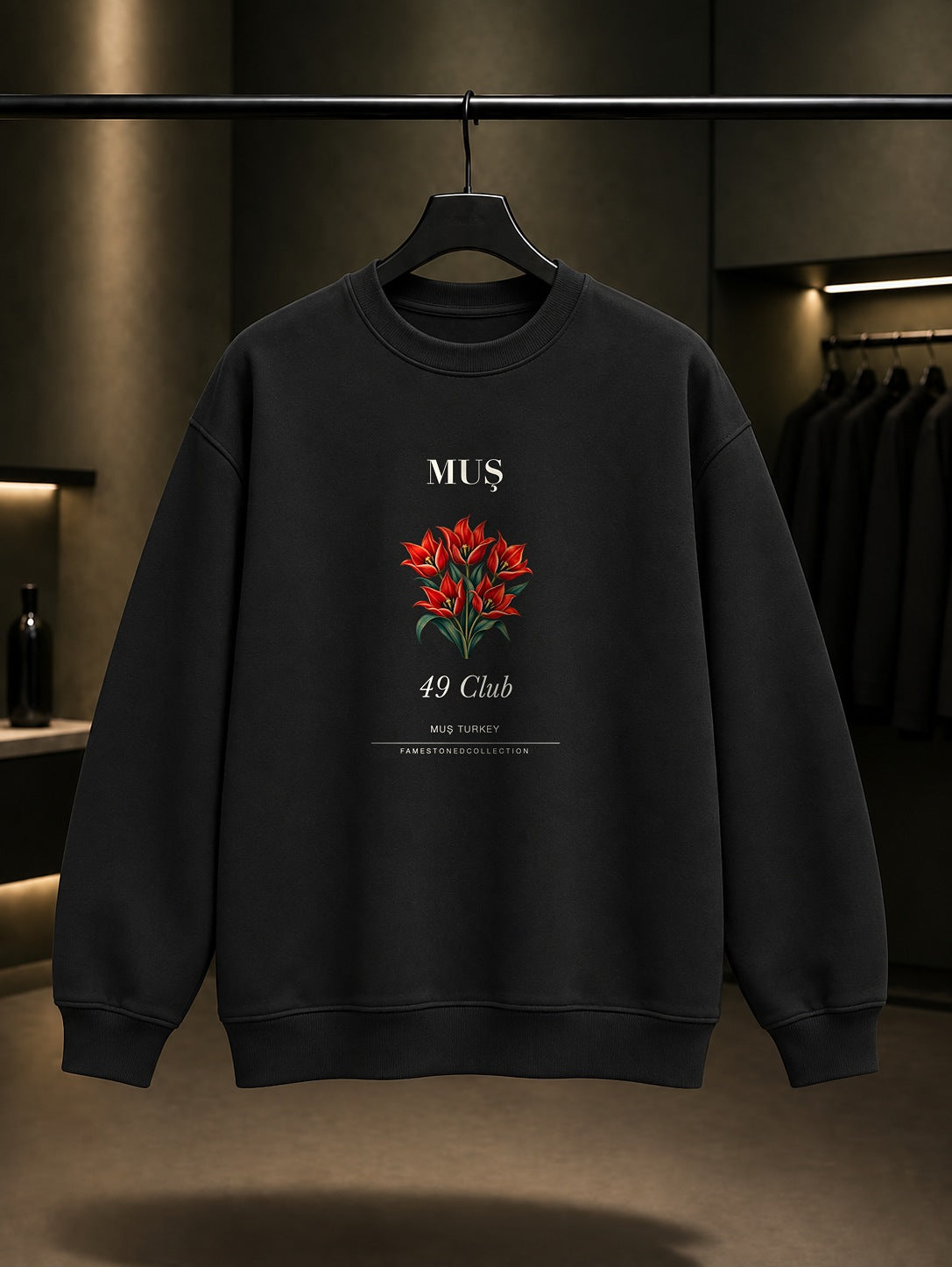 Muş Lalesi 49 Club baskılı siyah sweatshirt