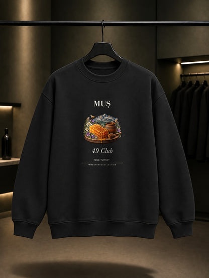 Muş Balı 49 Club baskılı siyah sweatshirt