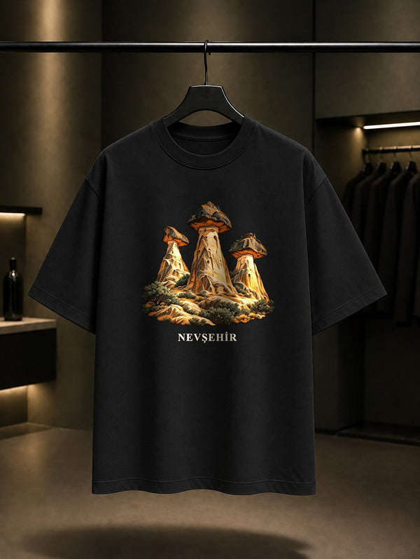 Nevşehir Peri Bacaları baskılı siyah t-shirt