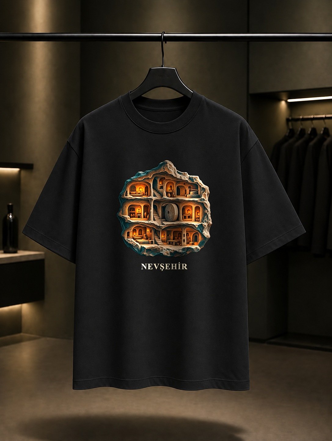 Nevşehir Derinkuyu baskılı siyah t-shirt