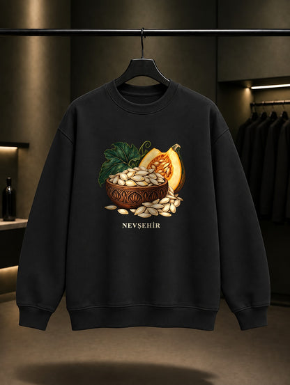 Nevşehir Kabak Çekirdeği baskılı siyah sweatshirt