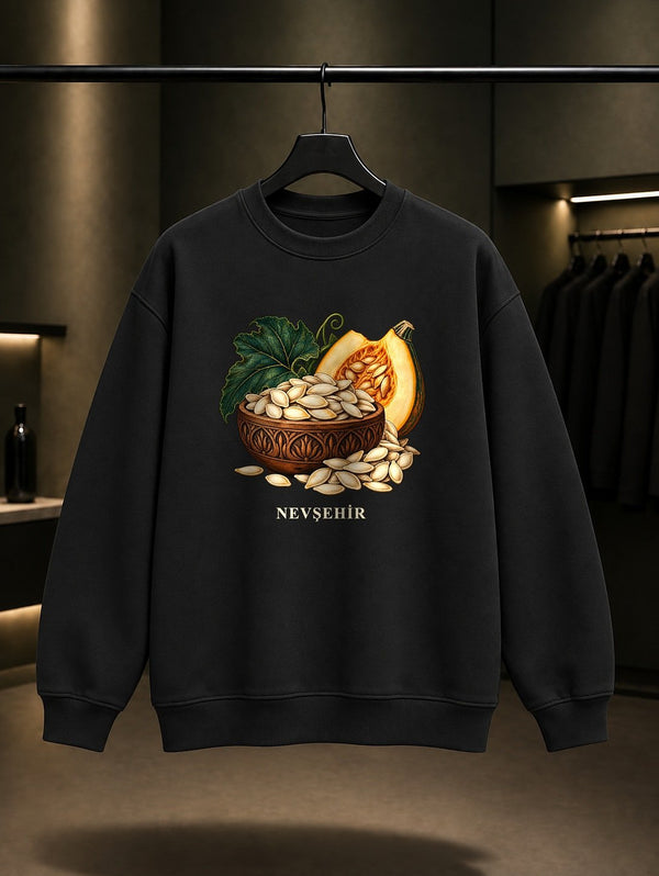 Nevşehir Kabak Çekirdeği baskılı siyah sweatshirt