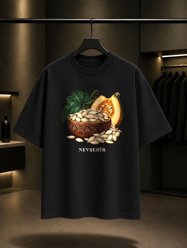 Nevşehir Kabak Çekirdeği baskılı siyah t-shirt