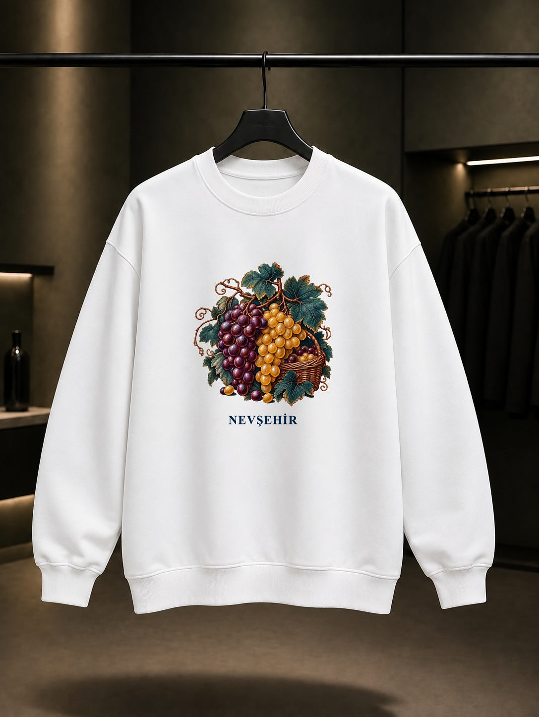 Nevşehir Üzüm Bağı baskılı beyaz sweatshirt