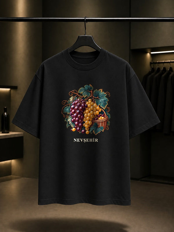 Nevşehir Üzüm Bağı baskılı siyah t-shirt