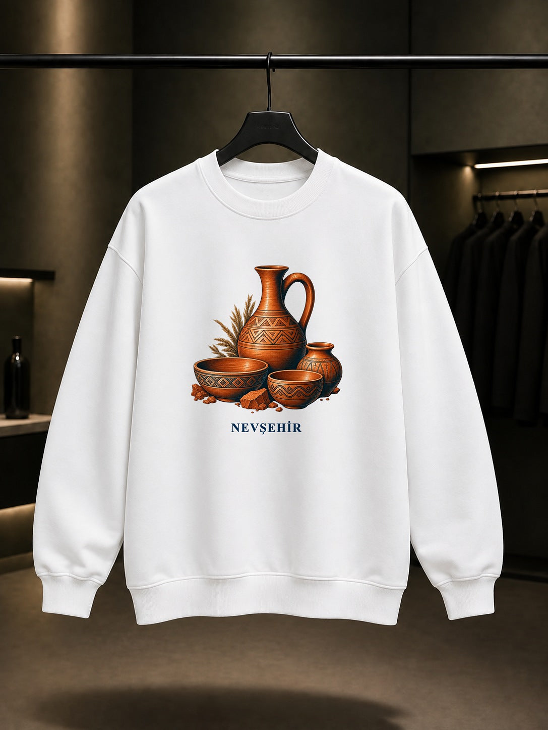 Nevşehir Avanos Çömlek baskılı beyaz sweatshirt
