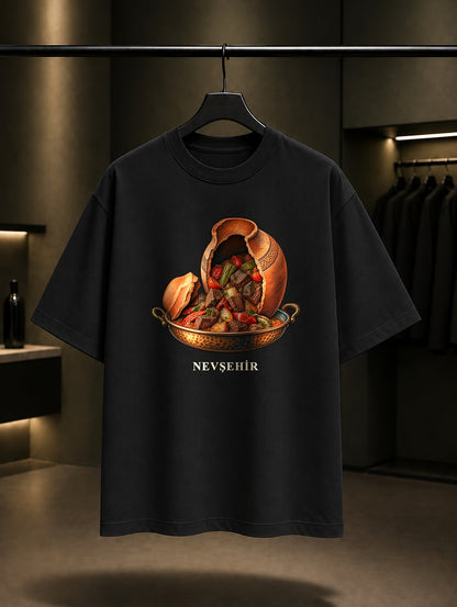 Nevşehir Testi Kebabı baskılı siyah t-shirt