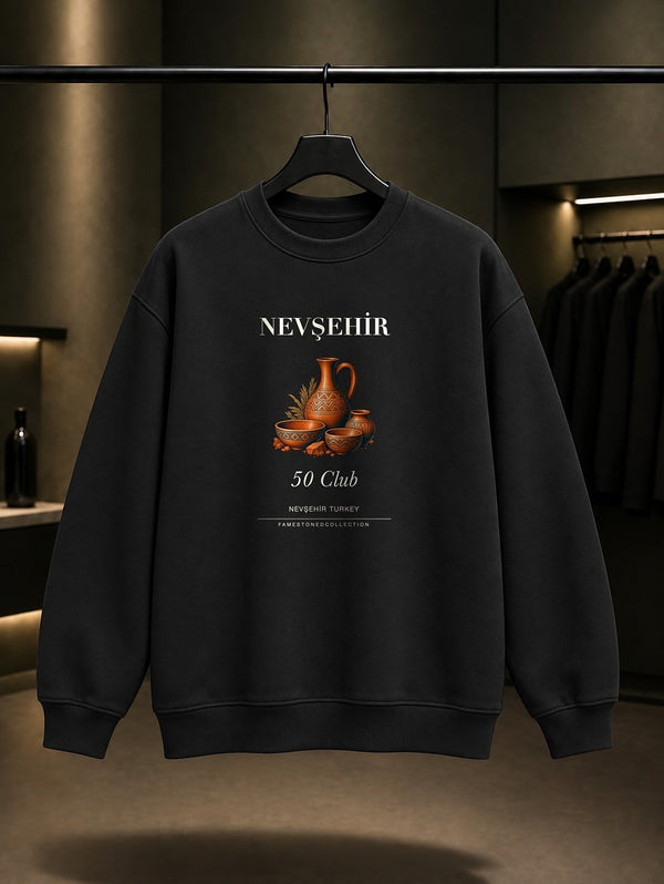 Nevşehir Avanos Çömlek 50 Club baskılı siyah sweatshirt
