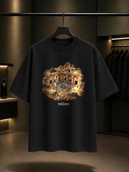 Niğde Gümüşler Manastırı baskılı siyah t-shirt