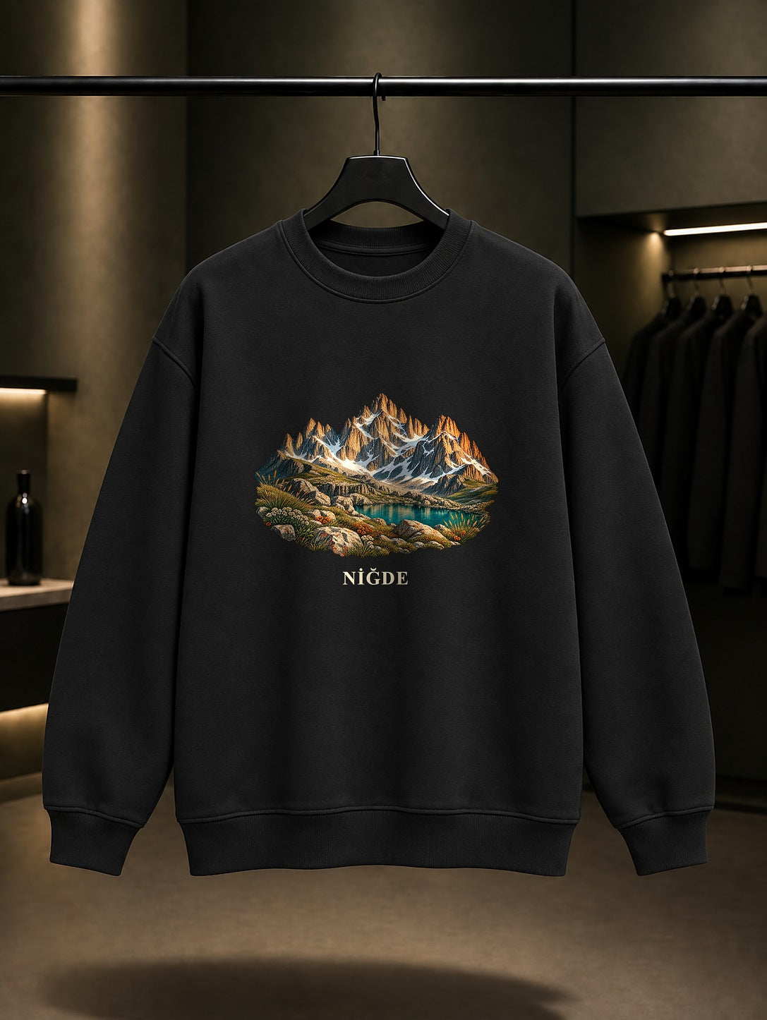 Niğde Aladağlar baskılı siyah sweatshirt