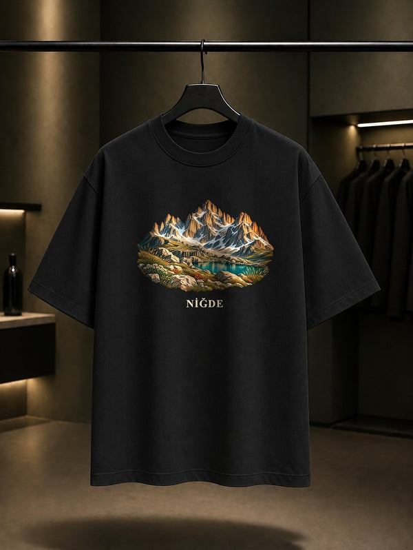 Niğde Aladağlar baskılı siyah t-shirt