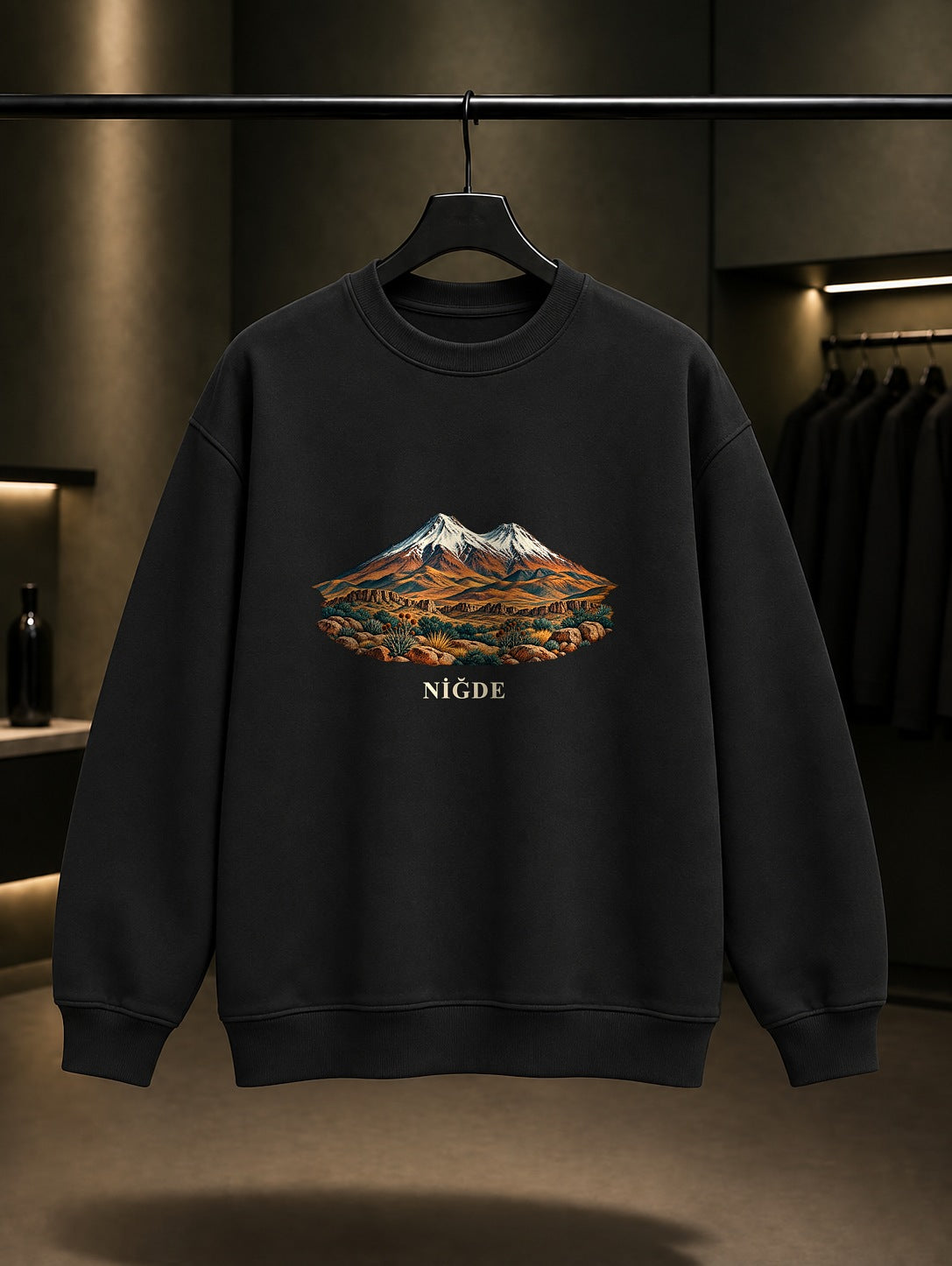 Niğde Hasan Dağı baskılı siyah sweatshirt