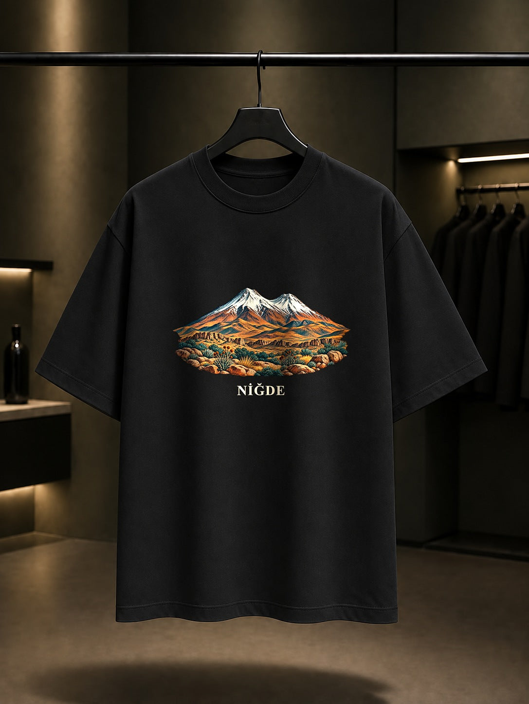 Niğde Hasan Dağı baskılı siyah t-shirt