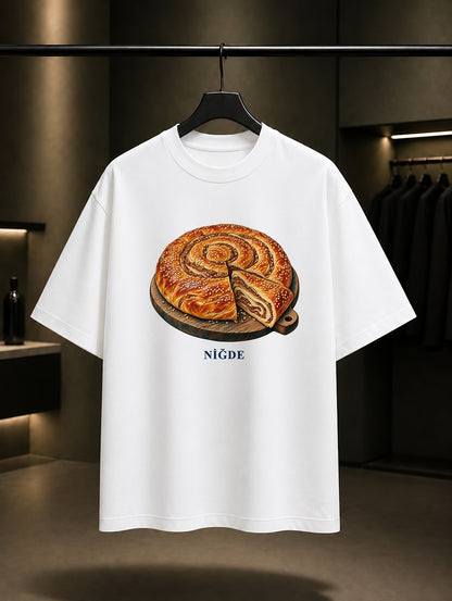 Niğde Tahinli Çörek baskılı beyaz t-shirt