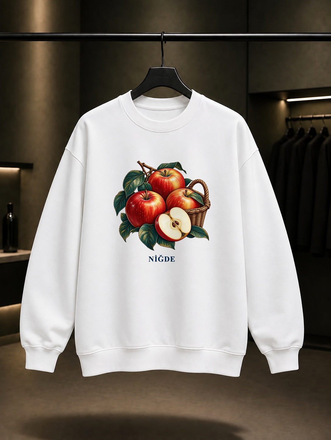 Niğde Elması baskılı beyaz sweatshirt
