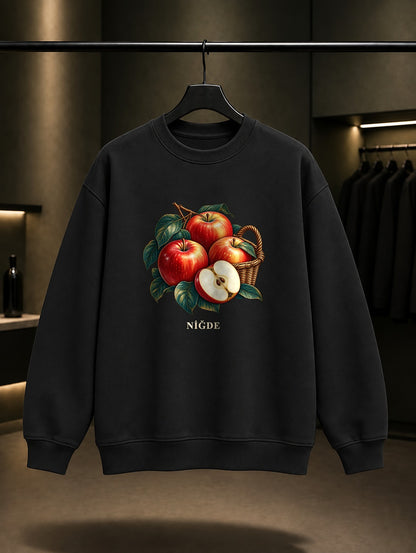 Niğde Elması baskılı siyah sweatshirt