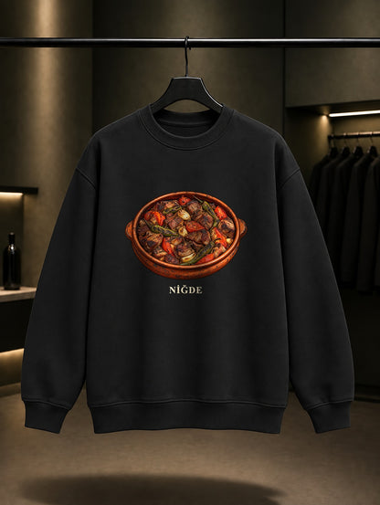 Niğde Tava baskılı siyah sweatshirt