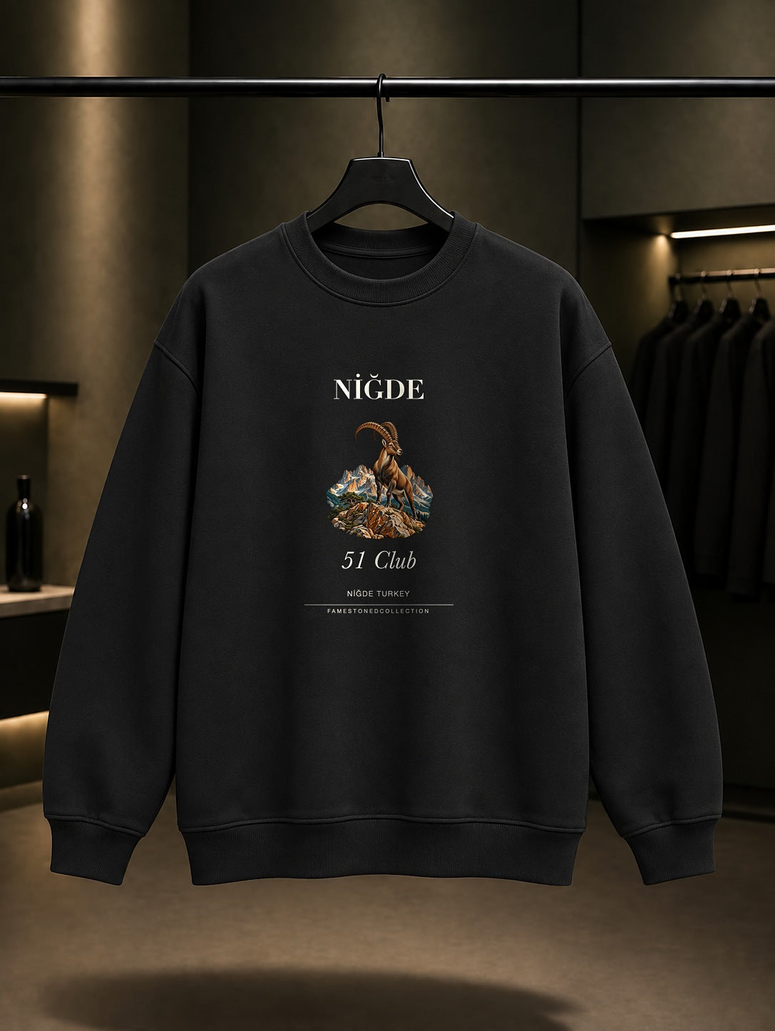 Niğde Dağ Keçisi 51 Club baskılı siyah sweatshirt