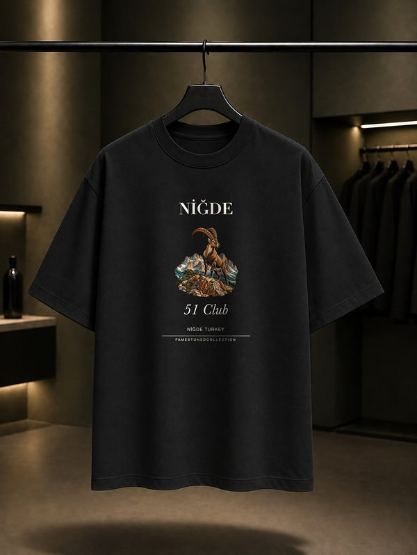 Niğde Dağ Keçisi 51 Club baskılı siyah t-shirt