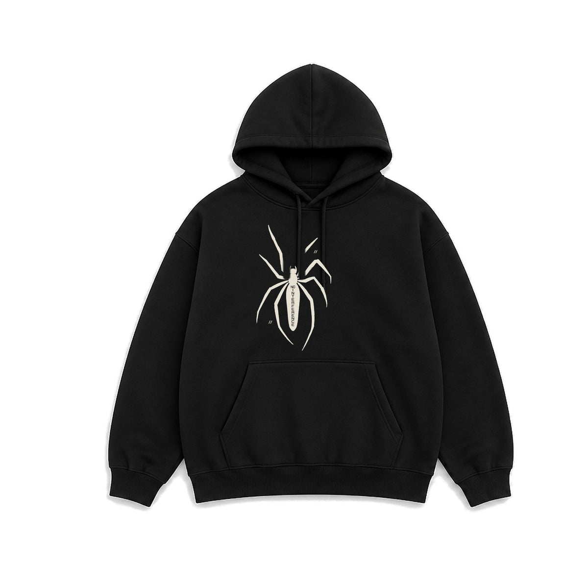 No Interference Mürekkep Örümcek baskılı siyah kapüşonlu sweatshirt