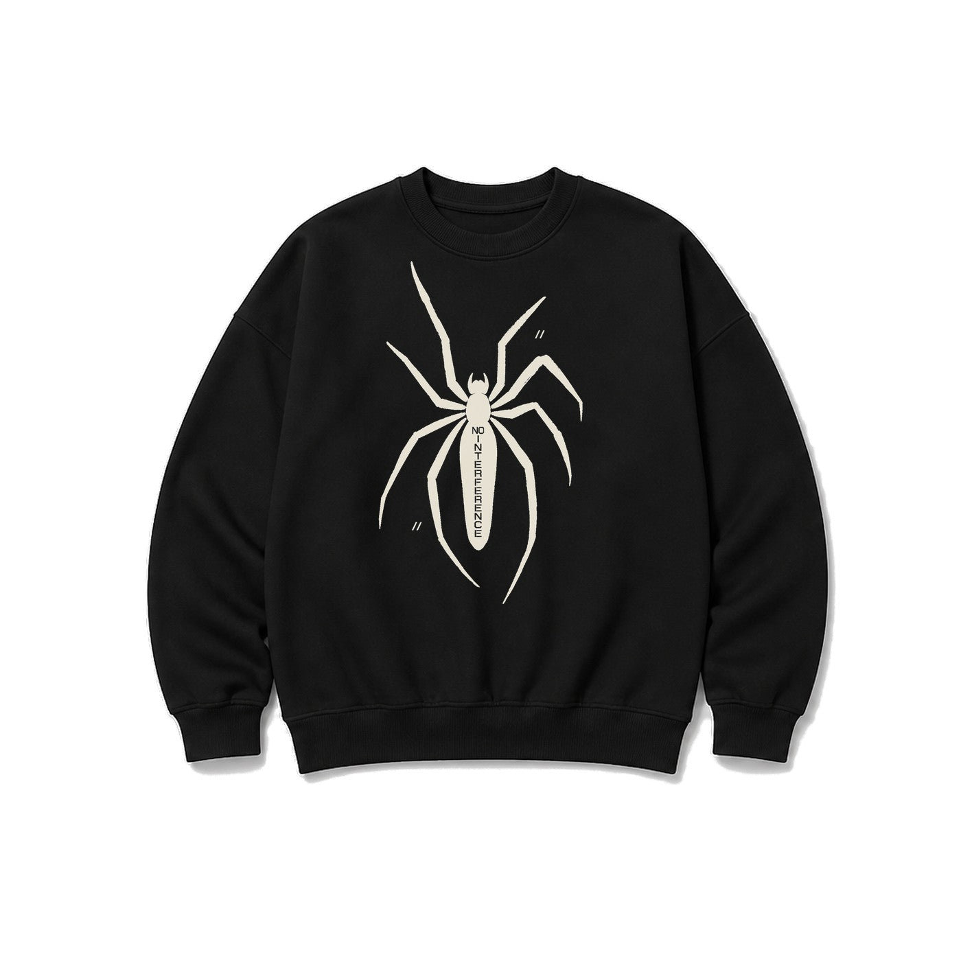 No Interference Mürekkep Örümcek baskılı siyah sweatshirt