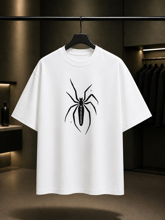 No Interference Mürekkep Örümcek baskılı beyaz t-shirt