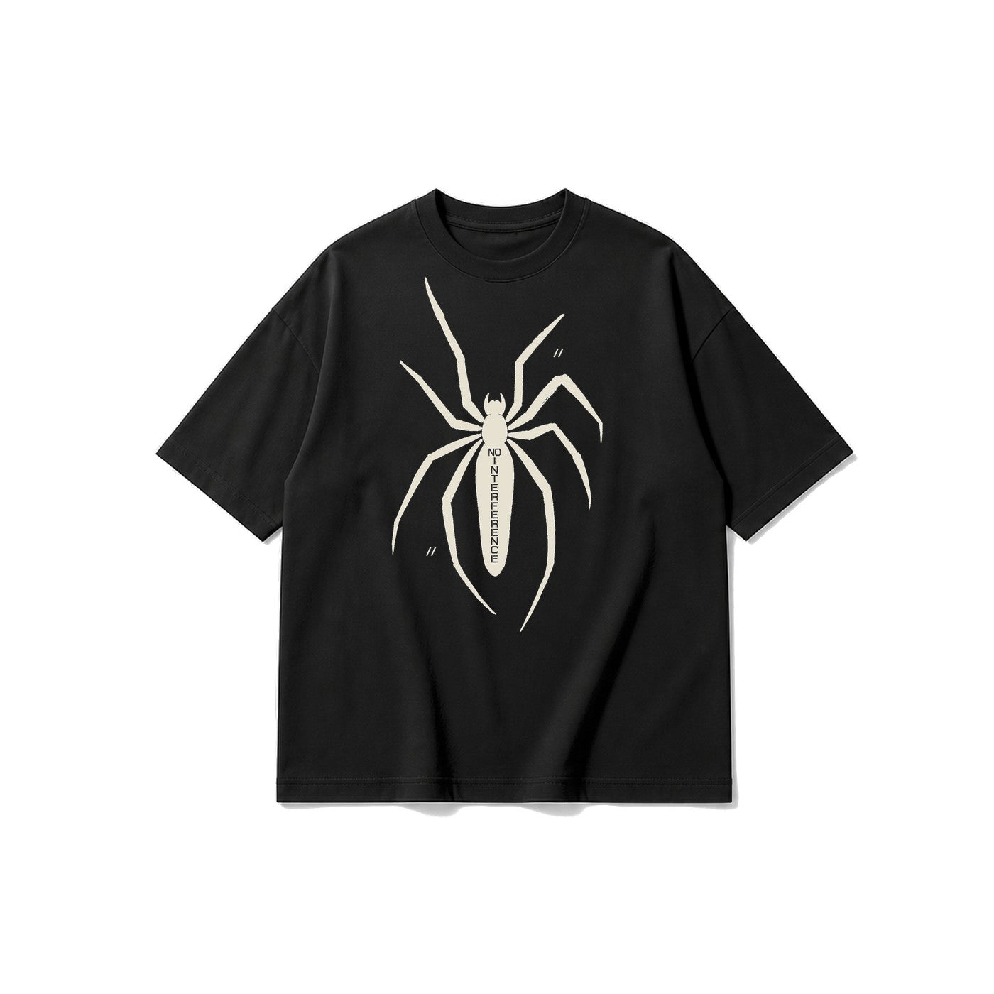 No Interference Mürekkep Örümcek baskılı siyah t-shirt