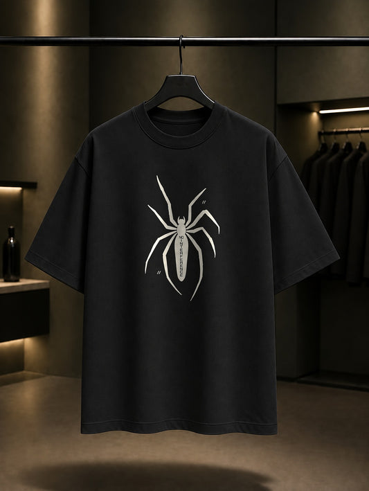 No Interference Mürekkep Örümcek baskılı siyah t-shirt