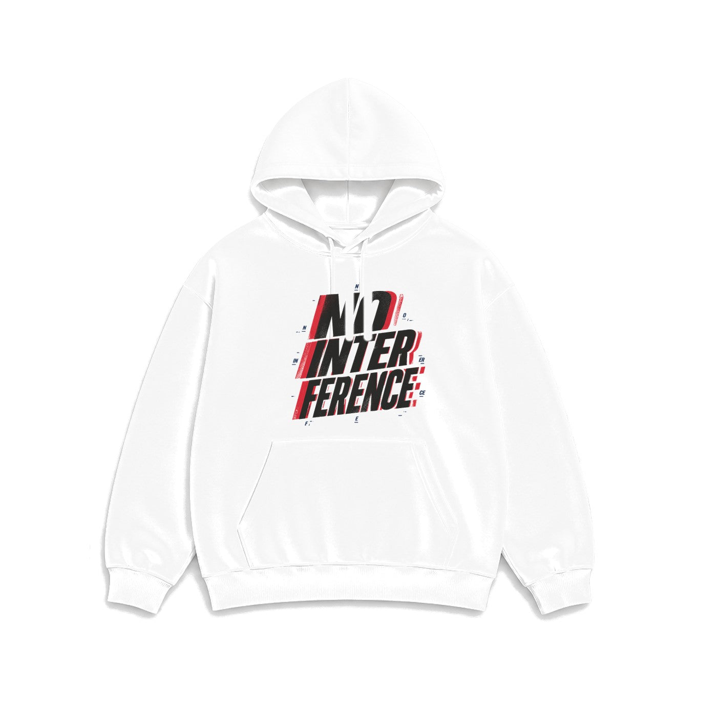 No Interference Yazılı baskılı beyaz kapüşonlu sweatshirt