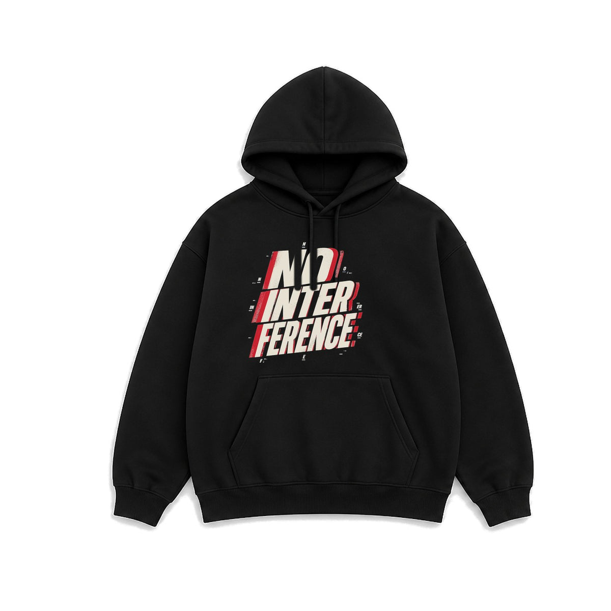 No Interference Yazılı baskılı siyah kapüşonlu sweatshirt