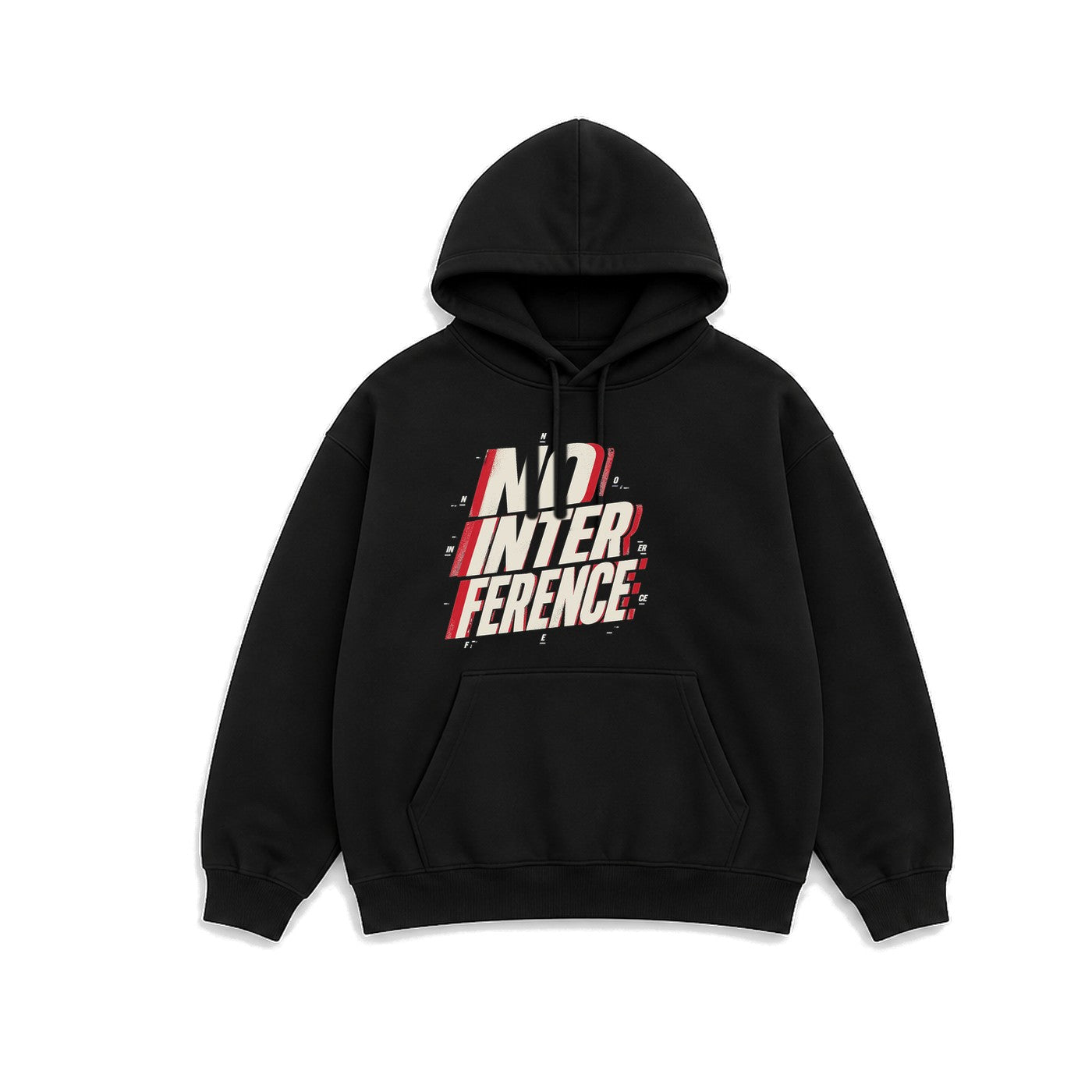 No Interference Yazılı baskılı siyah kapüşonlu sweatshirt