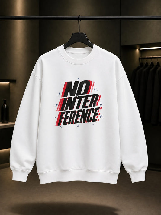 No Interference Yazılı baskılı beyaz sweatshirt