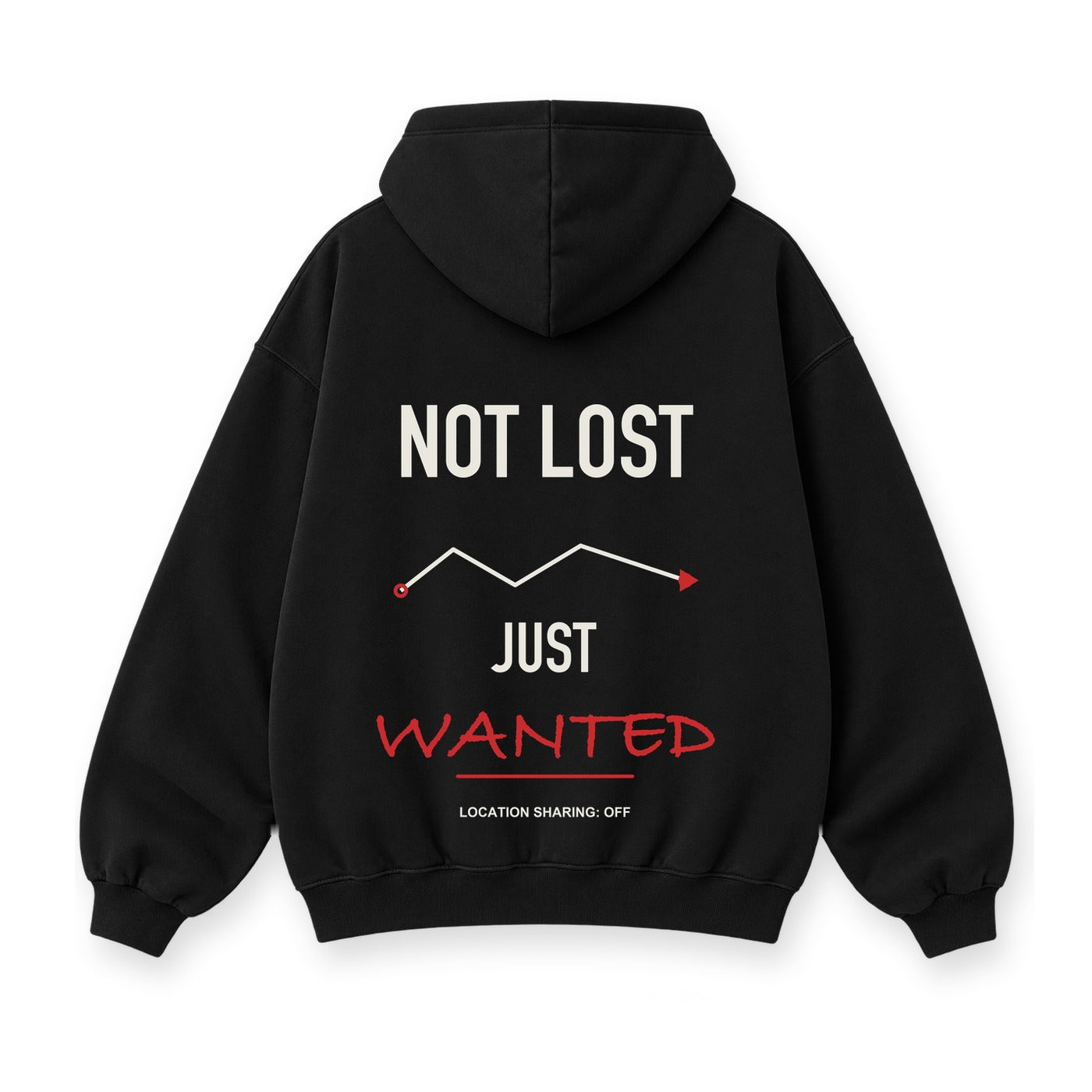 Not Lost Just Wanted baskılı siyah kapüşonlu sweatshirt
