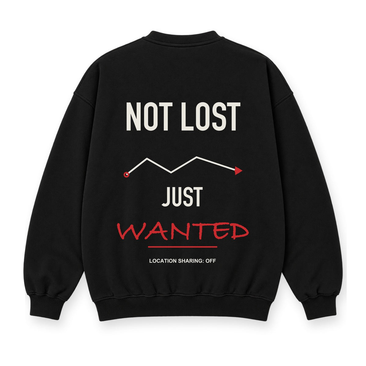 Not Lost Just Wanted baskılı siyah sweatshirt