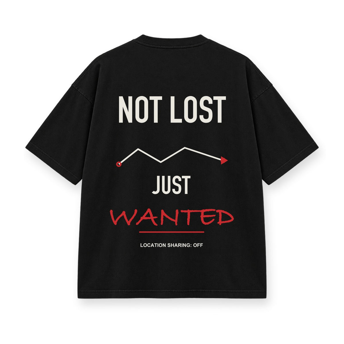 Not Lost Just Wanted baskılı siyah tişört