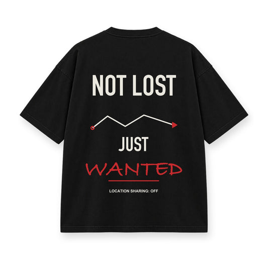 Not Lost Just Wanted baskılı siyah tişört