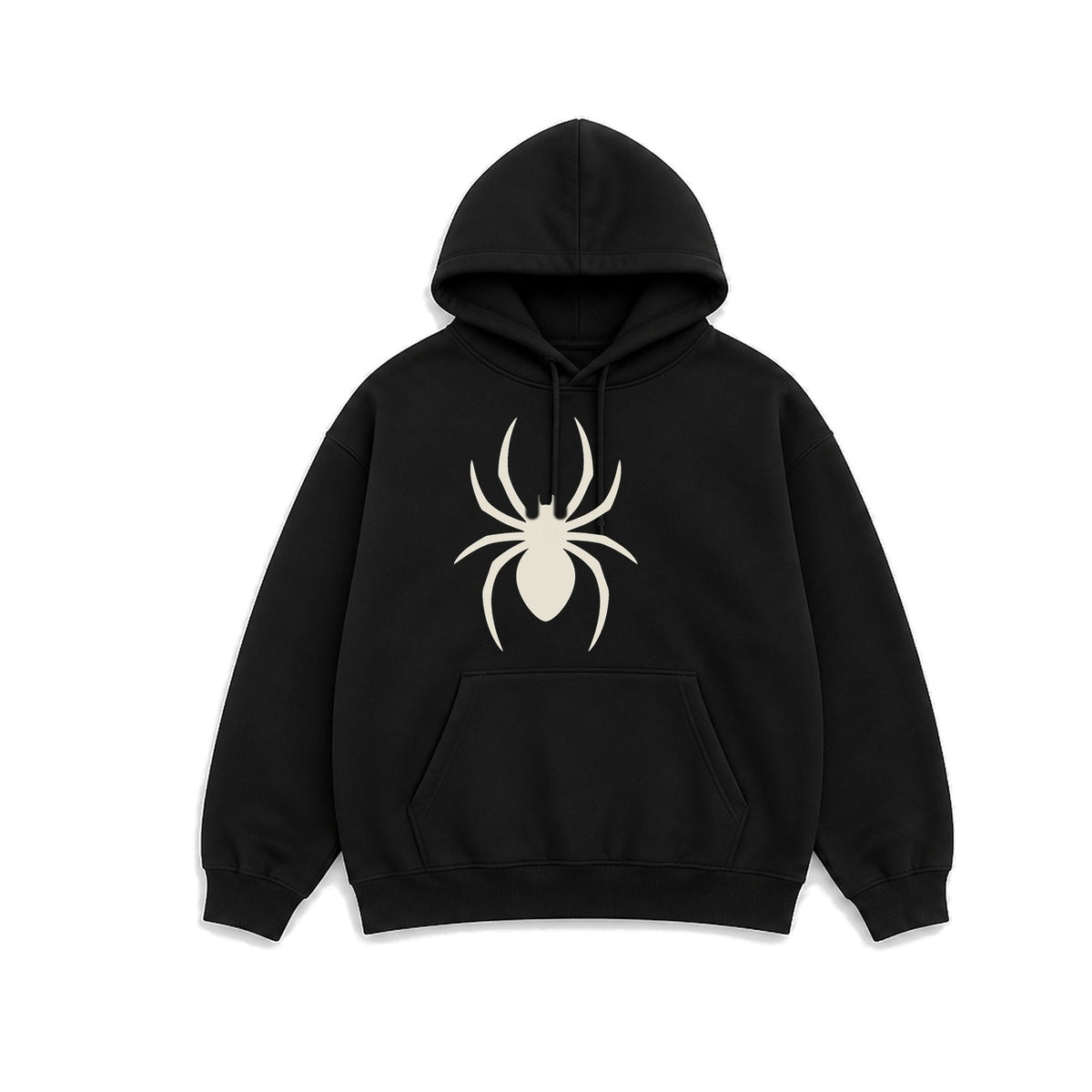 Tek Renk Örümcek baskılı siyah kapüşonlu sweatshirt