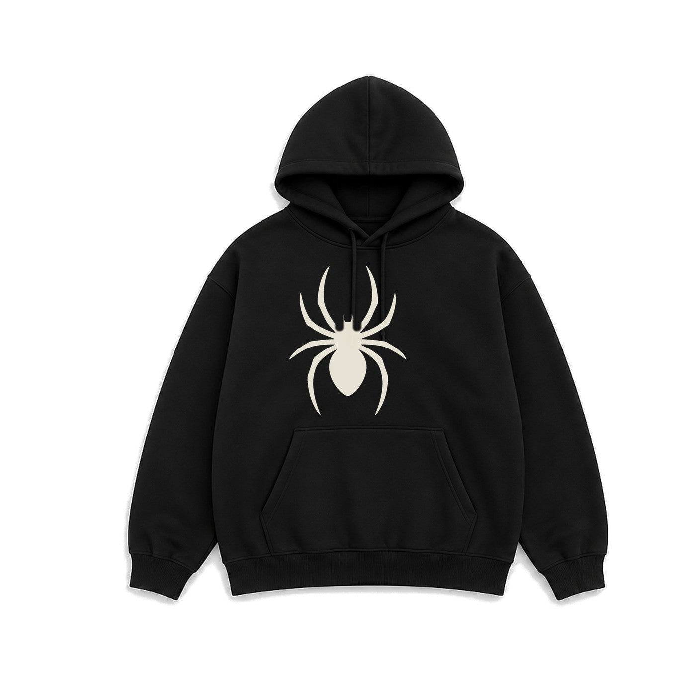 Tek Renk Örümcek baskılı siyah kapüşonlu sweatshirt