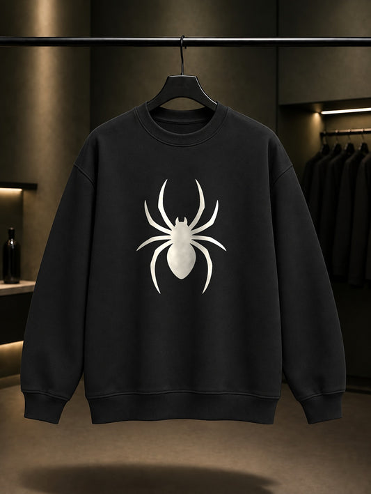 Tek Renk Örümcek baskılı siyah sweatshirt