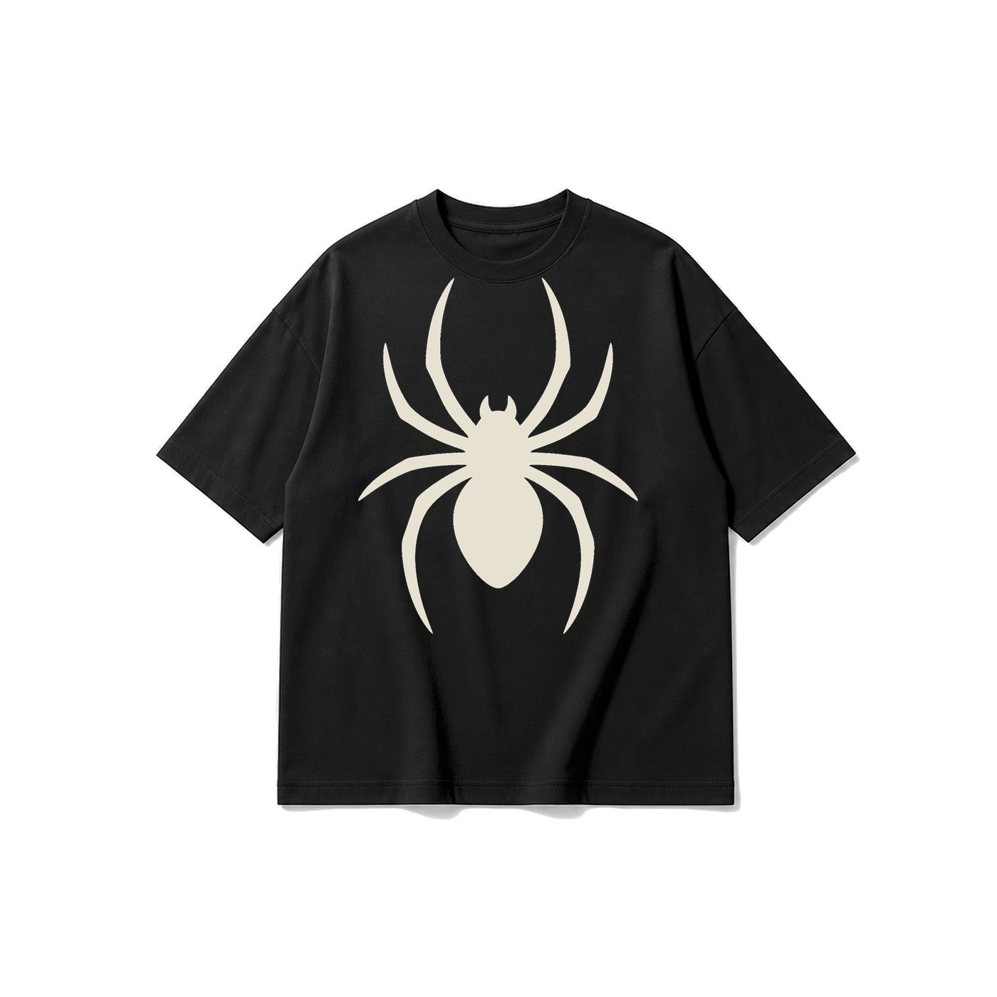Tek Renk Örümcek baskılı siyah t-shirt