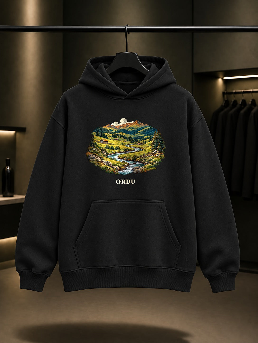 Ordu Perşembe Yaylası baskılı siyah kapüşonlu sweatshirt